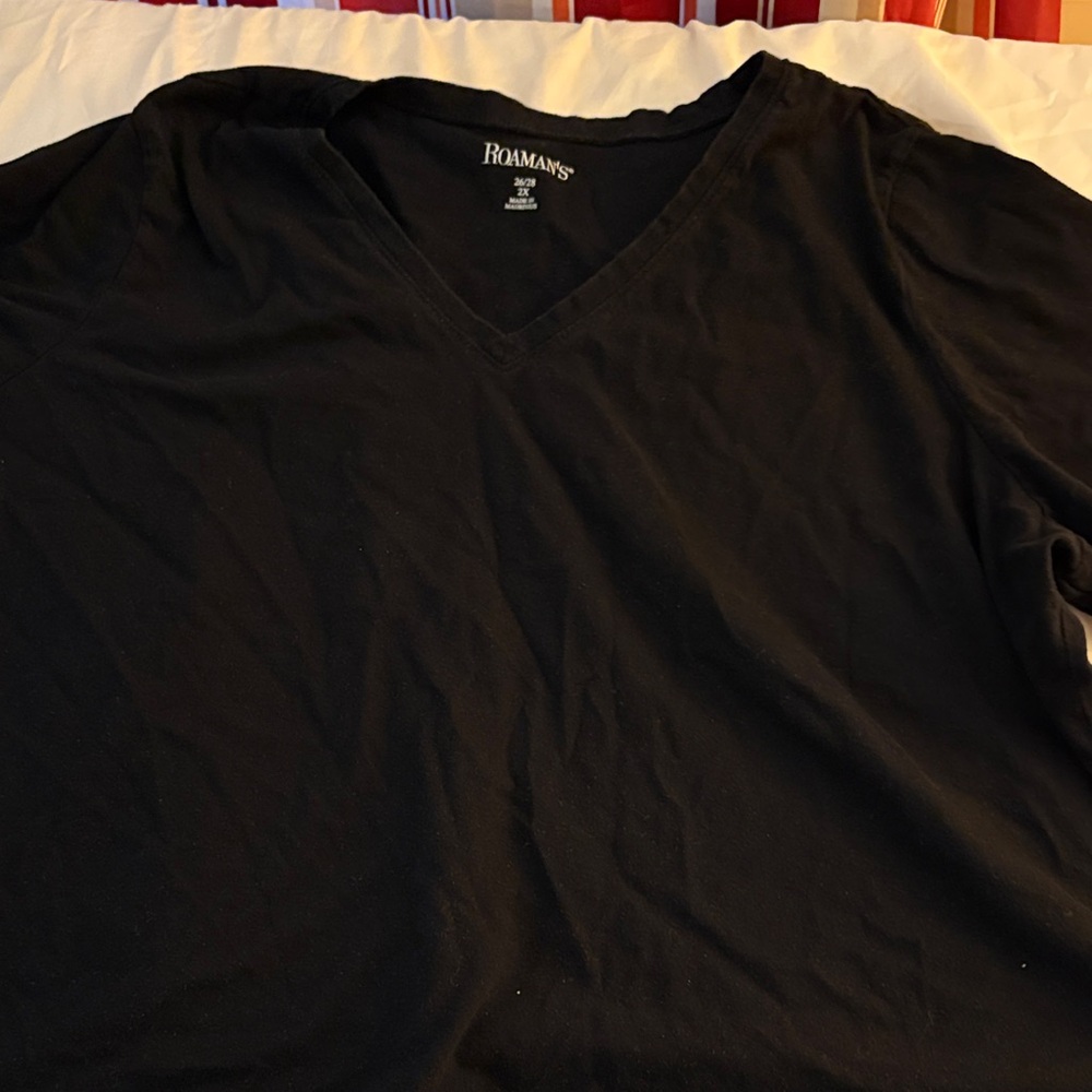Roaman's Black V-Neck Short Sleeve T-Shirt Plus Size 2X